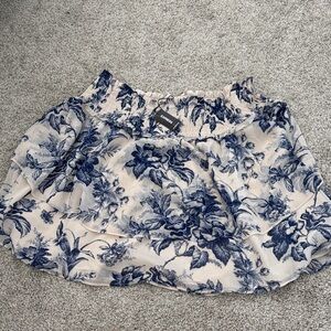 Express Navy blue nude Floral tiered ruffle smocked flowy Skirt extra large XL